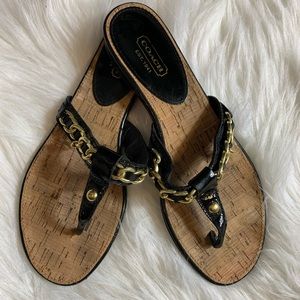 Coach Rizzo Sandals 8 in crinkled black patent leather